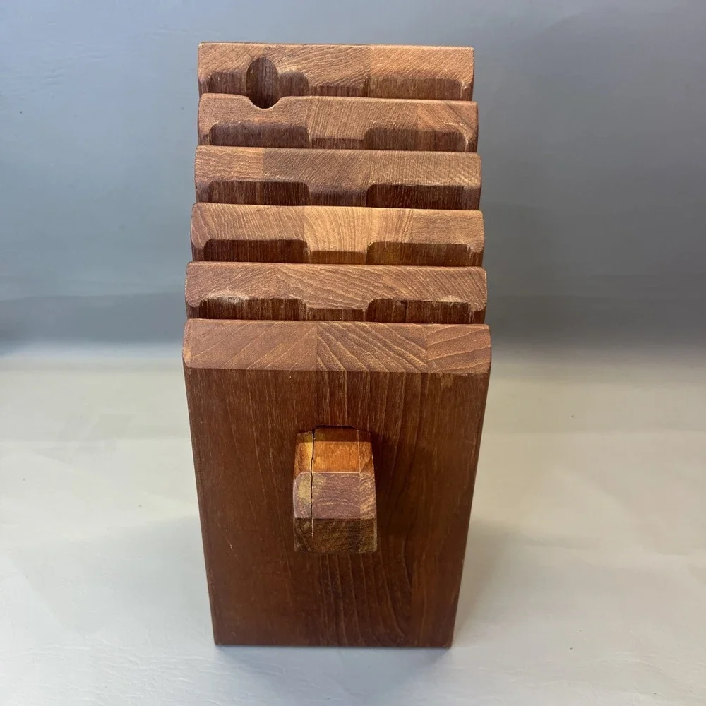 Solid Teak Puzzle Style Knife Block Hand Crafter By Col E.C. Elliot Vintage MCM